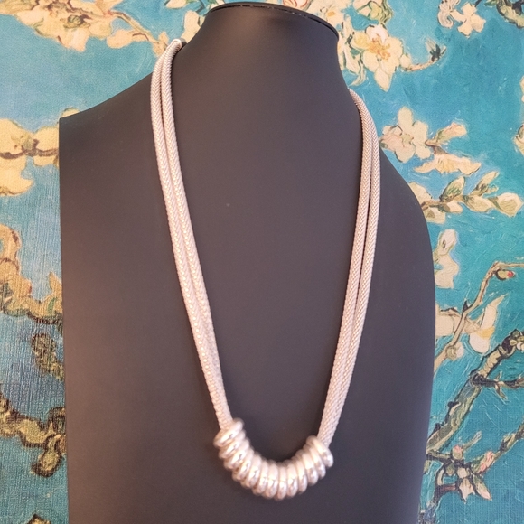 Source Unknown Jewelry - Serpentine bi-strand silver-tone necklace w/ silver-tone ring pendants